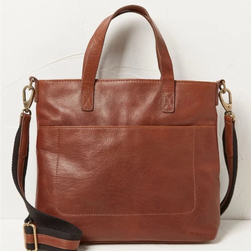 Fat Face Brown Leather Tote Bag with Detachable Strap